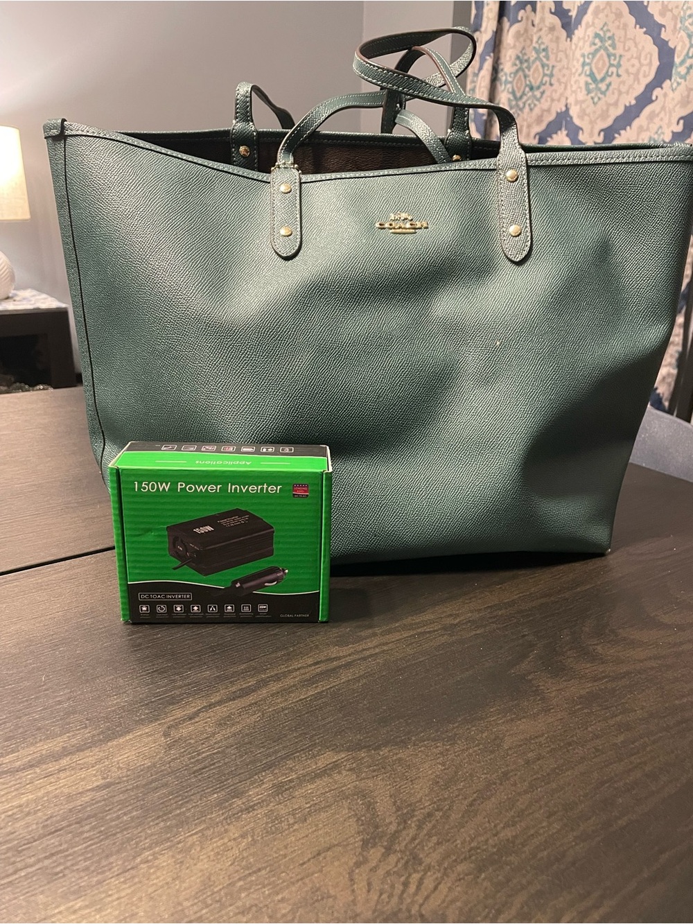 Coach Classic Brown Signature Canvas ReversibleTote with Teal Wristlet. - Picture 10 of 12